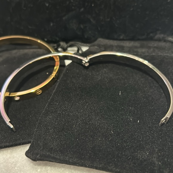 Cubic Zirconia and Screws Designer Inspired Slim Cuff Bracelet-Boutique - Picture 5 of 8